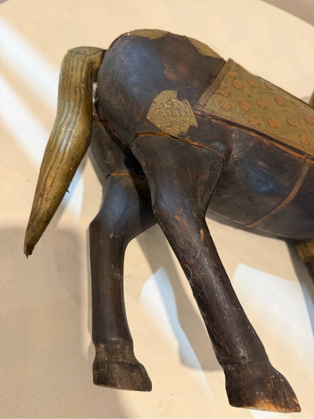 Antique Vintage Hand Carved Wood Horse Copper and Brass Overlay India - Picture 15 of 16